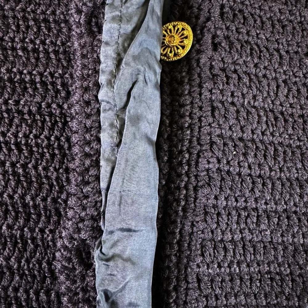 Vintage Hand Knit Navy Blue Coat Women's Small Lined Gold Buttons Artisan